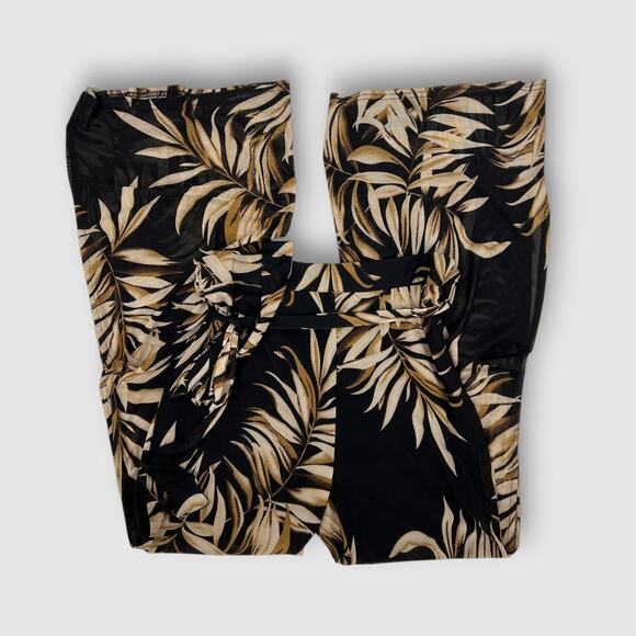 ReVamped Wide Leg Flare Tropical Palm Print Tie Waist Pants - Picture 7 of 7